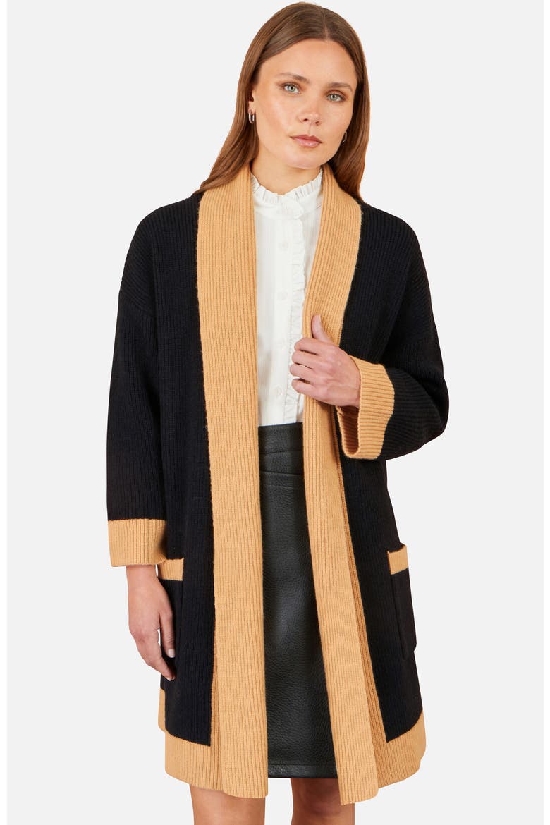 Longline Ribbed Border Open Cardigan, Alternate, color, Black
