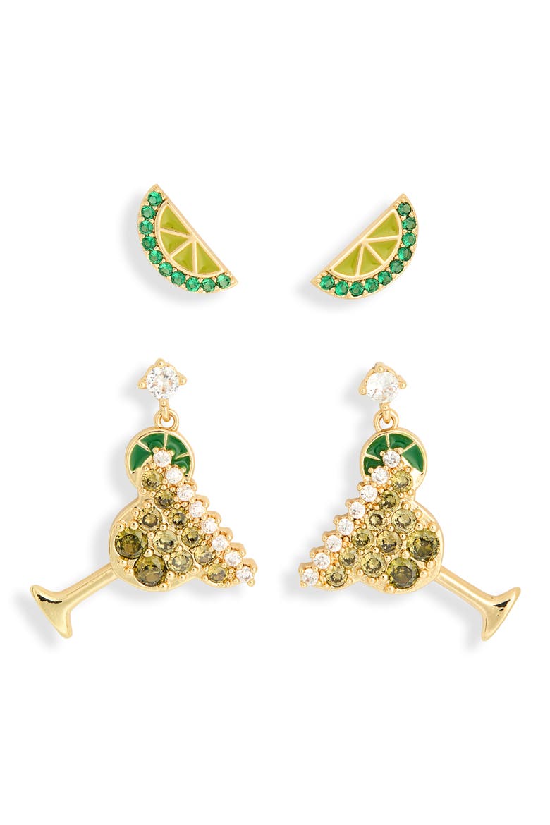 2-Pack Margarita Earrings Set, Alternate, color, CLEAR- GREEN- GOLD