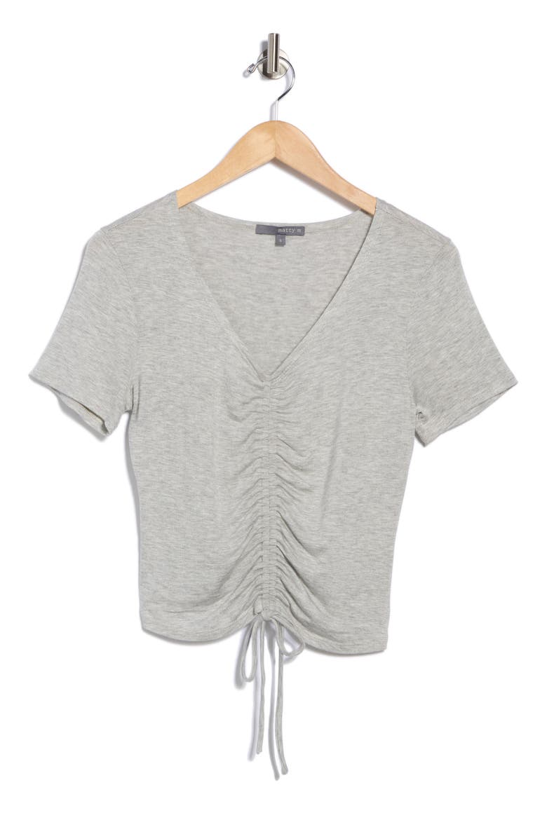 Drawstring Ruched Front Top, Alternate, color, HEATHER GREY