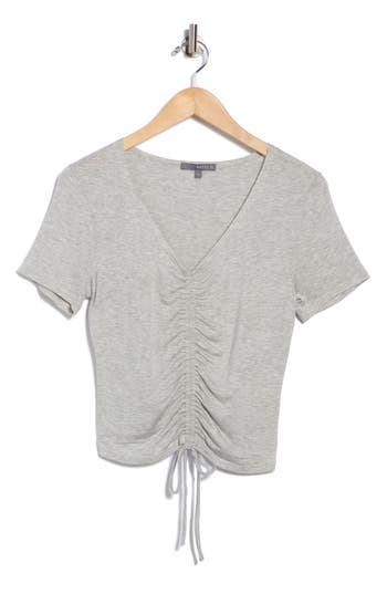 Matty M . Drawstring Ruched Front Top In Gray