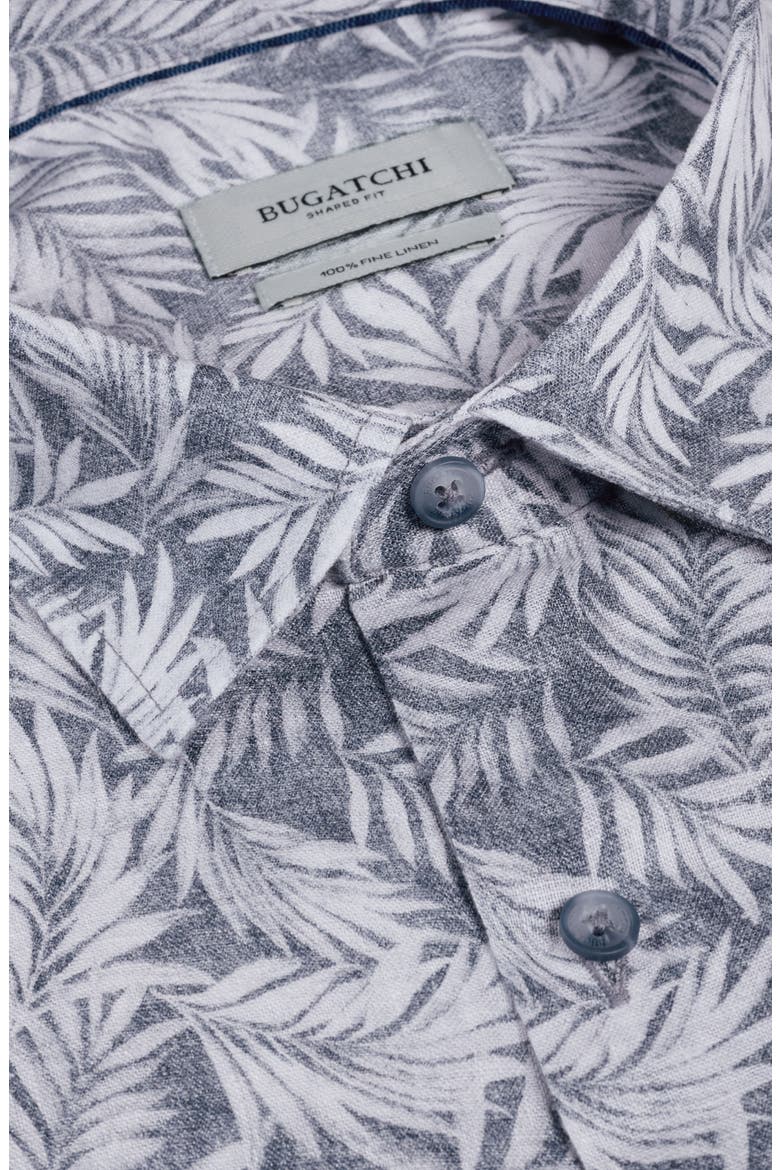 Julian Shaped Fit Palm Leaf Print Linen Button-Up Shirt, Alternate, color, NAVY