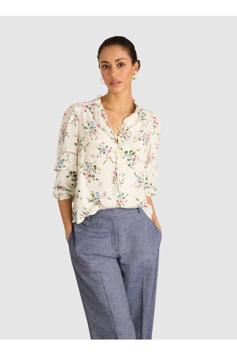 Clemenza Romantic Tie-Neck Blouse, Main, color, White bouquet