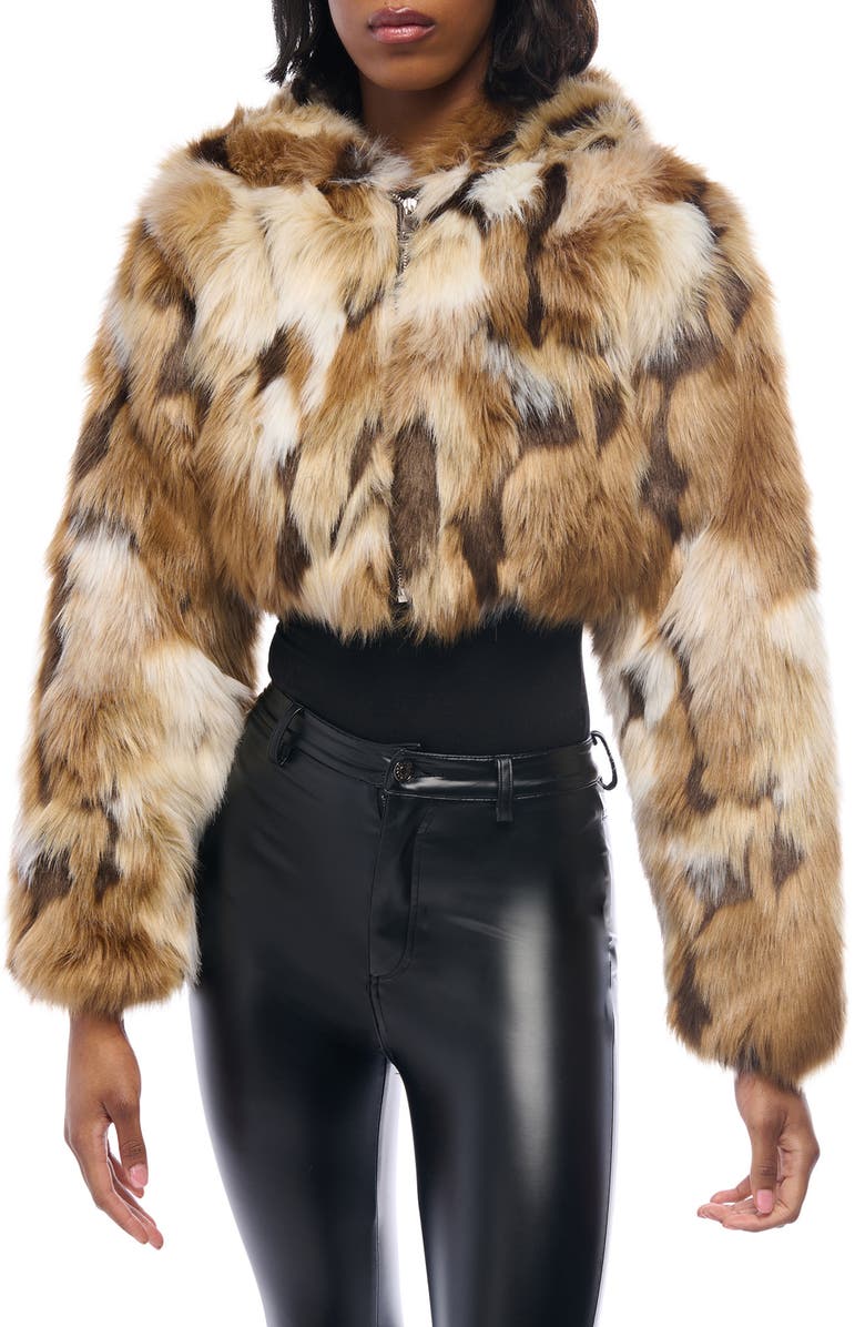 AZALEA WANG Fennec Faux Fur Hooded Crop Jacket, Main, color, 