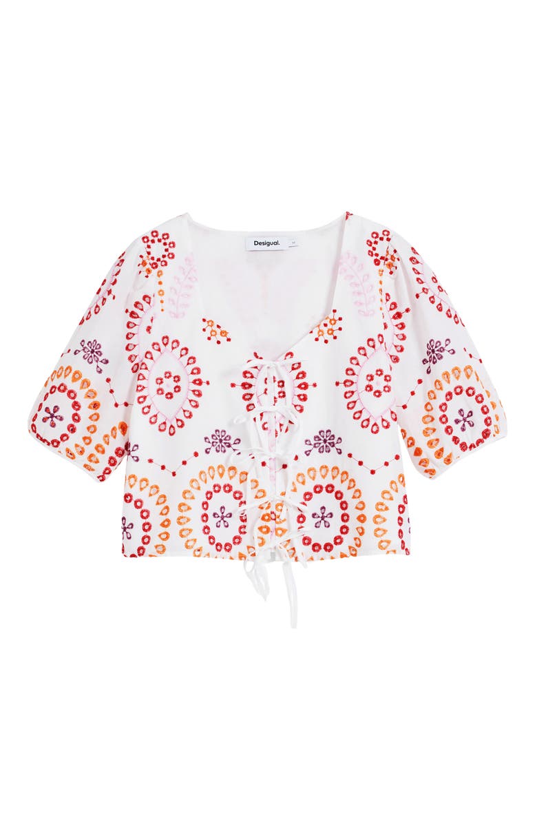 Desigual Embroidered Cotton Crop Top, Alternate, color, 