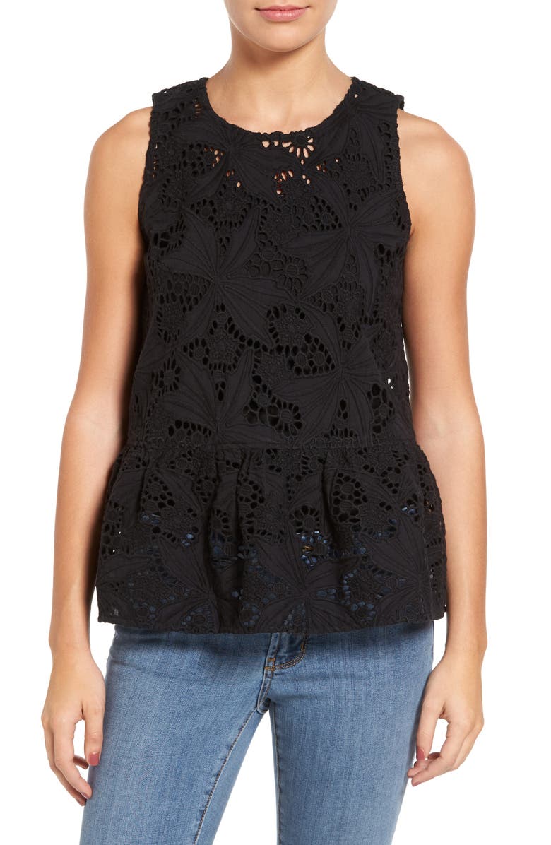 Halogen<sup>®</sup> Cotton Lace Ruffle Hem Tank, Main, color,