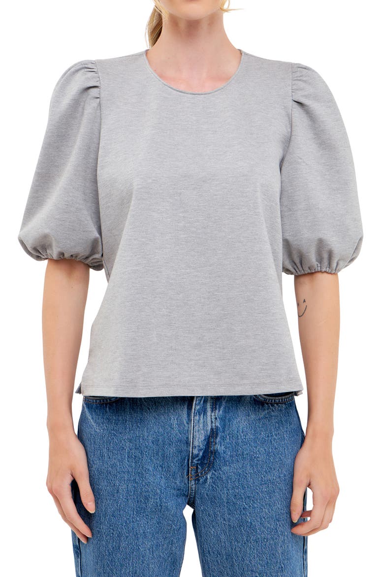 Puff Sleeve Ponte Knit Top, Main, color, HEATHER GREY