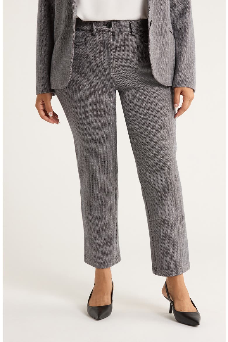 High Waist Stretch Ponte Cigarette Pants, Main, color, HERRINGBONE TWEED