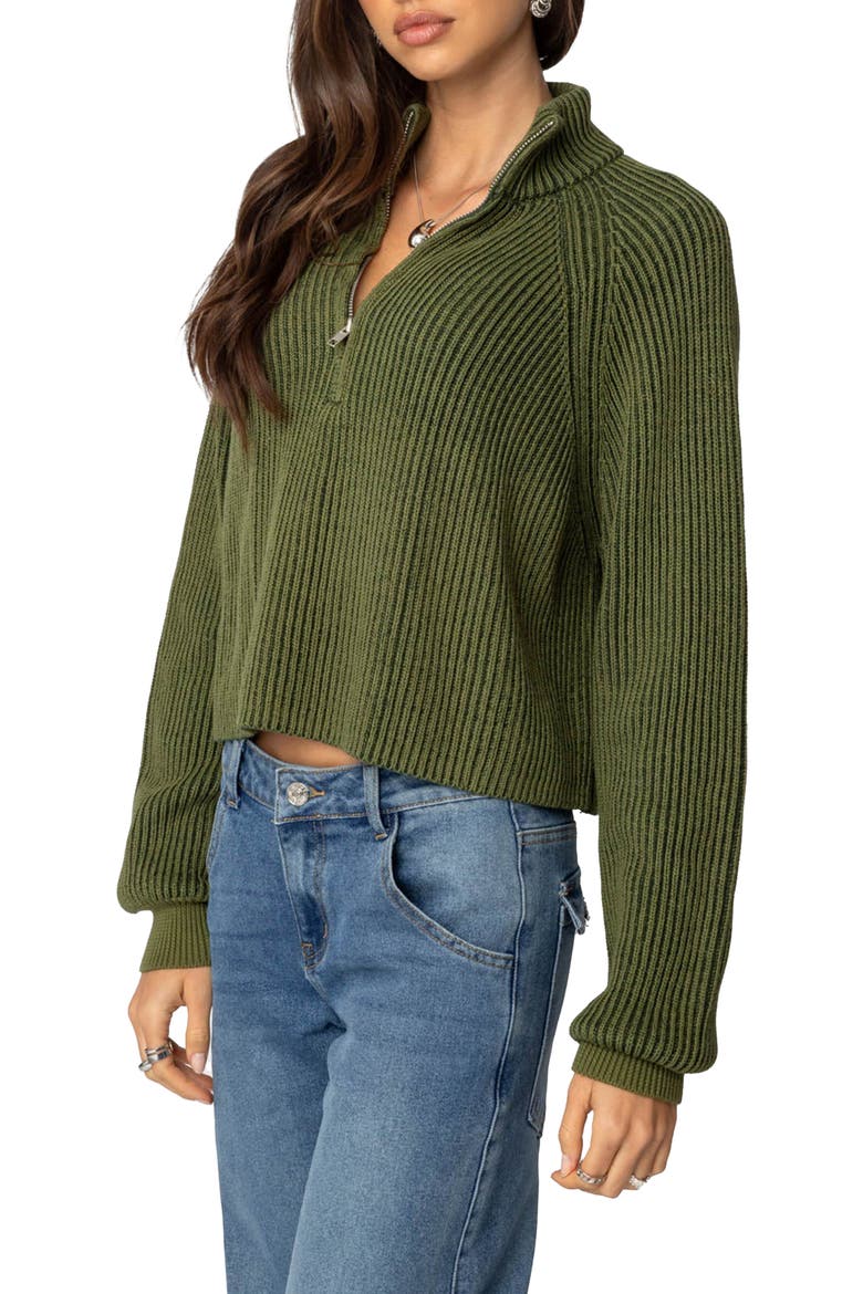 Rib Stitch Quarter Zip Sweater, Alternate, color, OLIVE