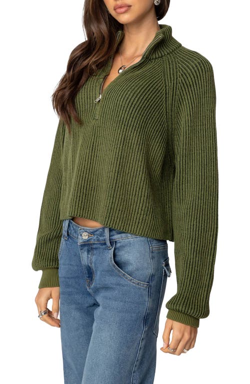 Edikted Rib Stitch Quarter Zip Sweater In Olive