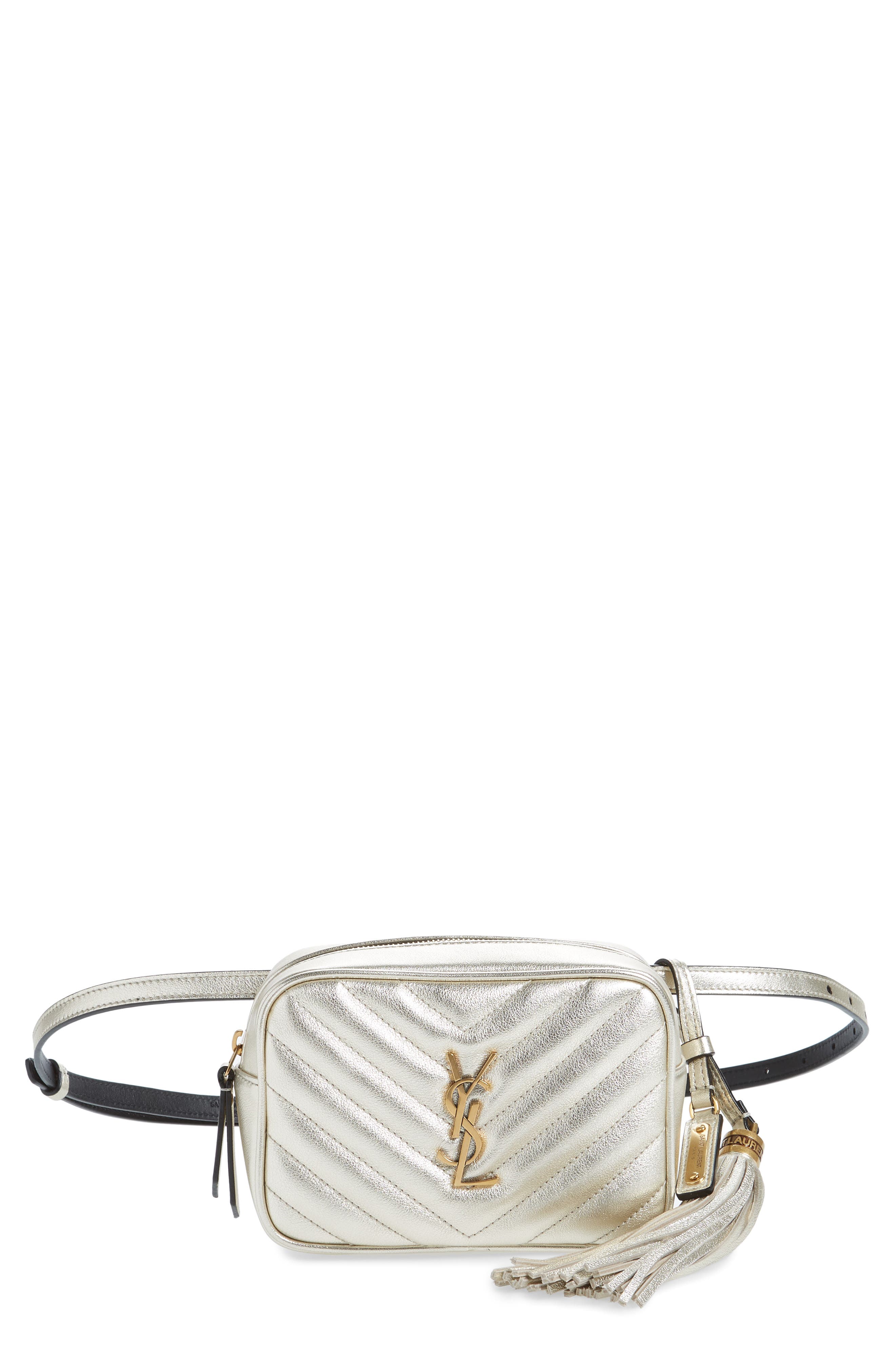 Saint Laurent Lou Lou Metallic Calfskin Leather Belt Bag with Tassel, Main, color, 