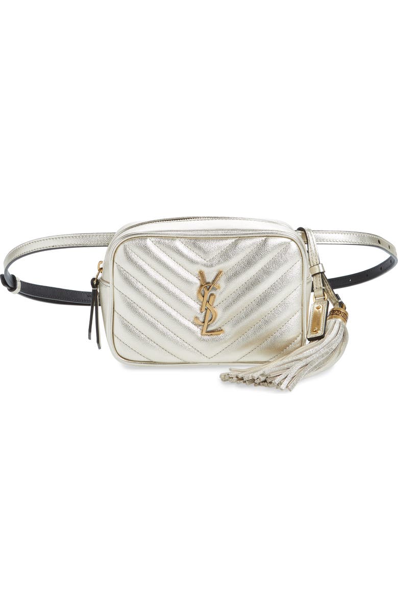 Saint Laurent Lou Lou Metallic Calfskin Leather Belt Bag with Tassel, Main, color,