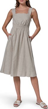 Donna Karan New York Stripe Linen Blend Midi Dress