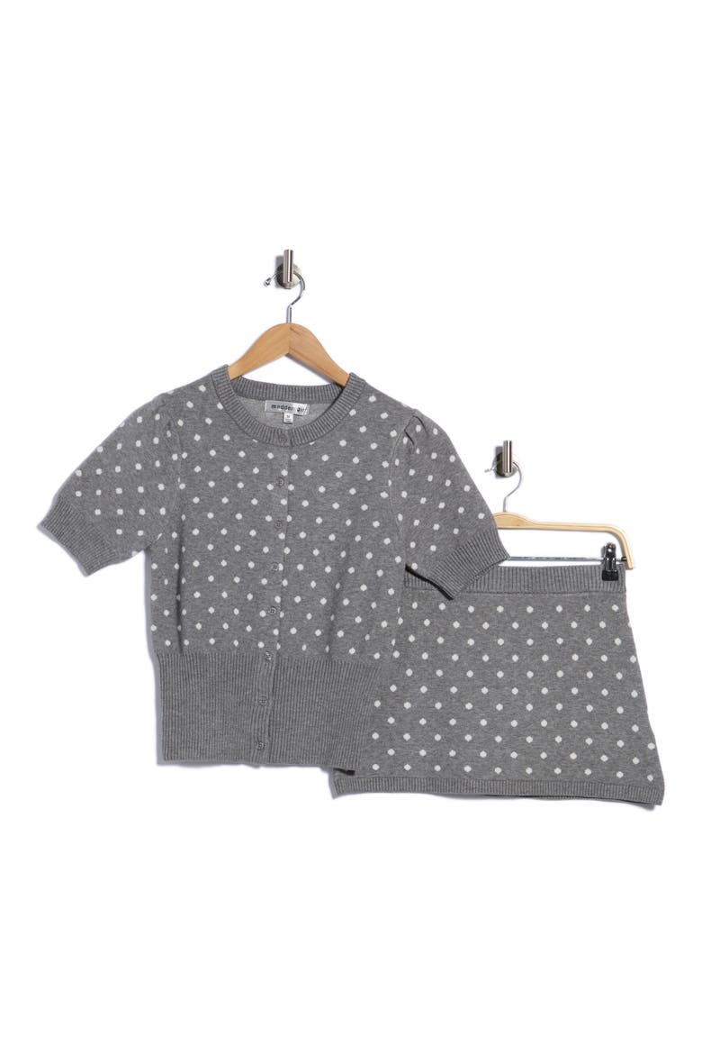 Short Sleeve Cardigan & Miniskirt Set, Main, color, GREY HEATHER COMBO