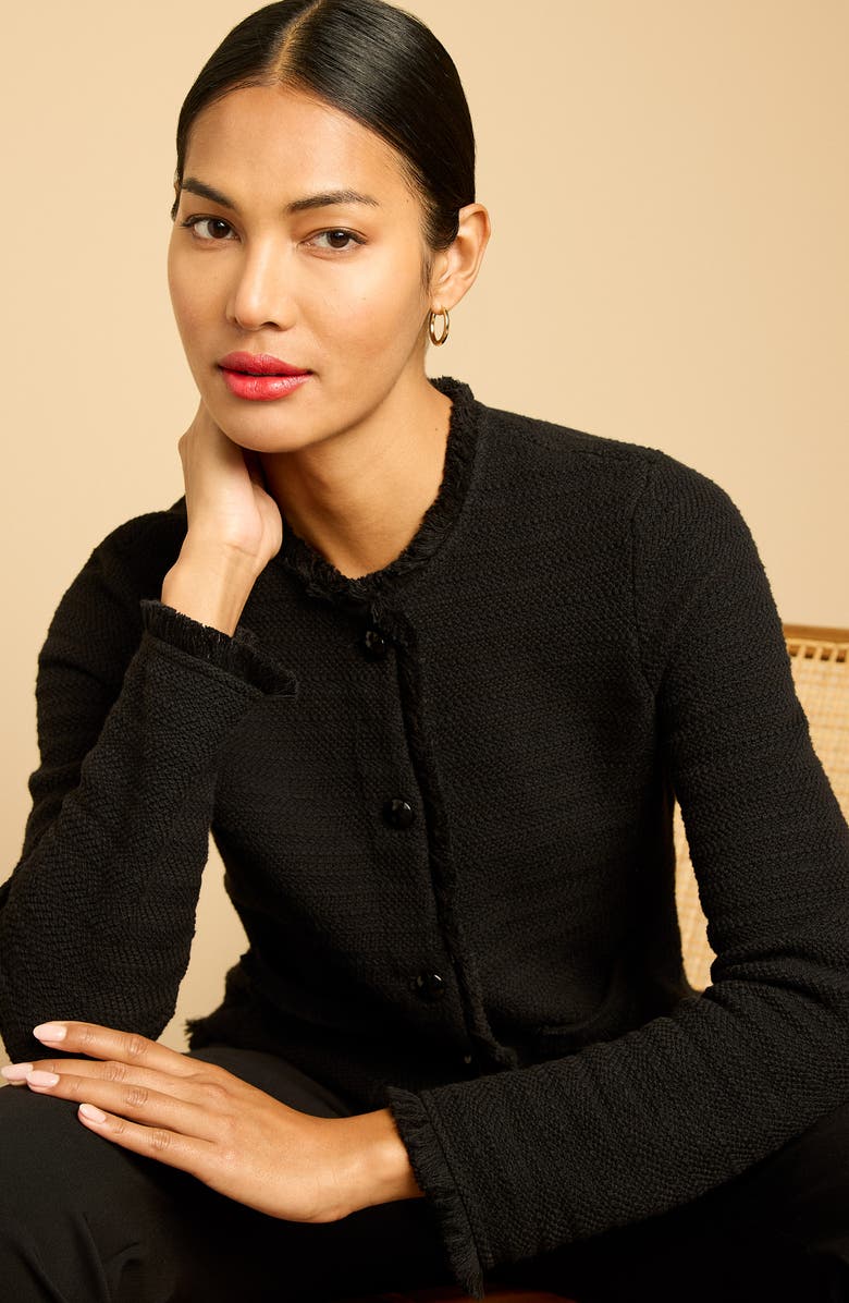 NIC+ZOE Fringe Mix Knit Jacket, Alternate, color, Black Onyx