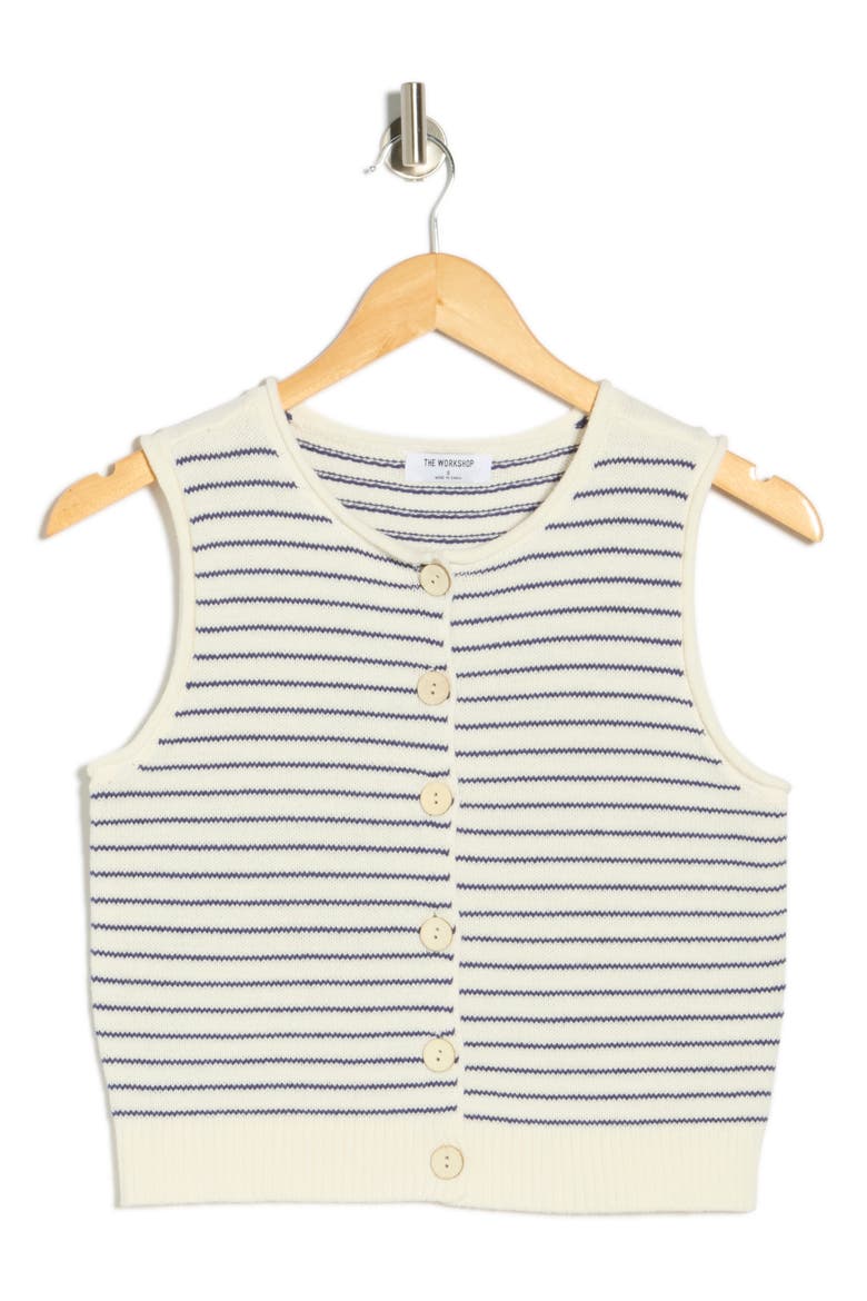 Stripe Button Front Sweater Vest, Alternate, color, BLUE