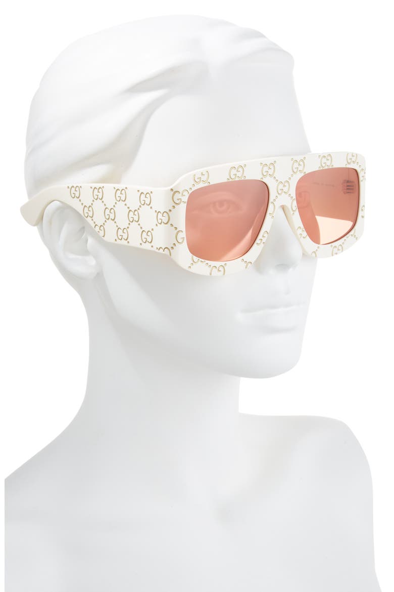 59mm Shield Wrap Sunglasses, Alternate, color, IVORY ORANGE