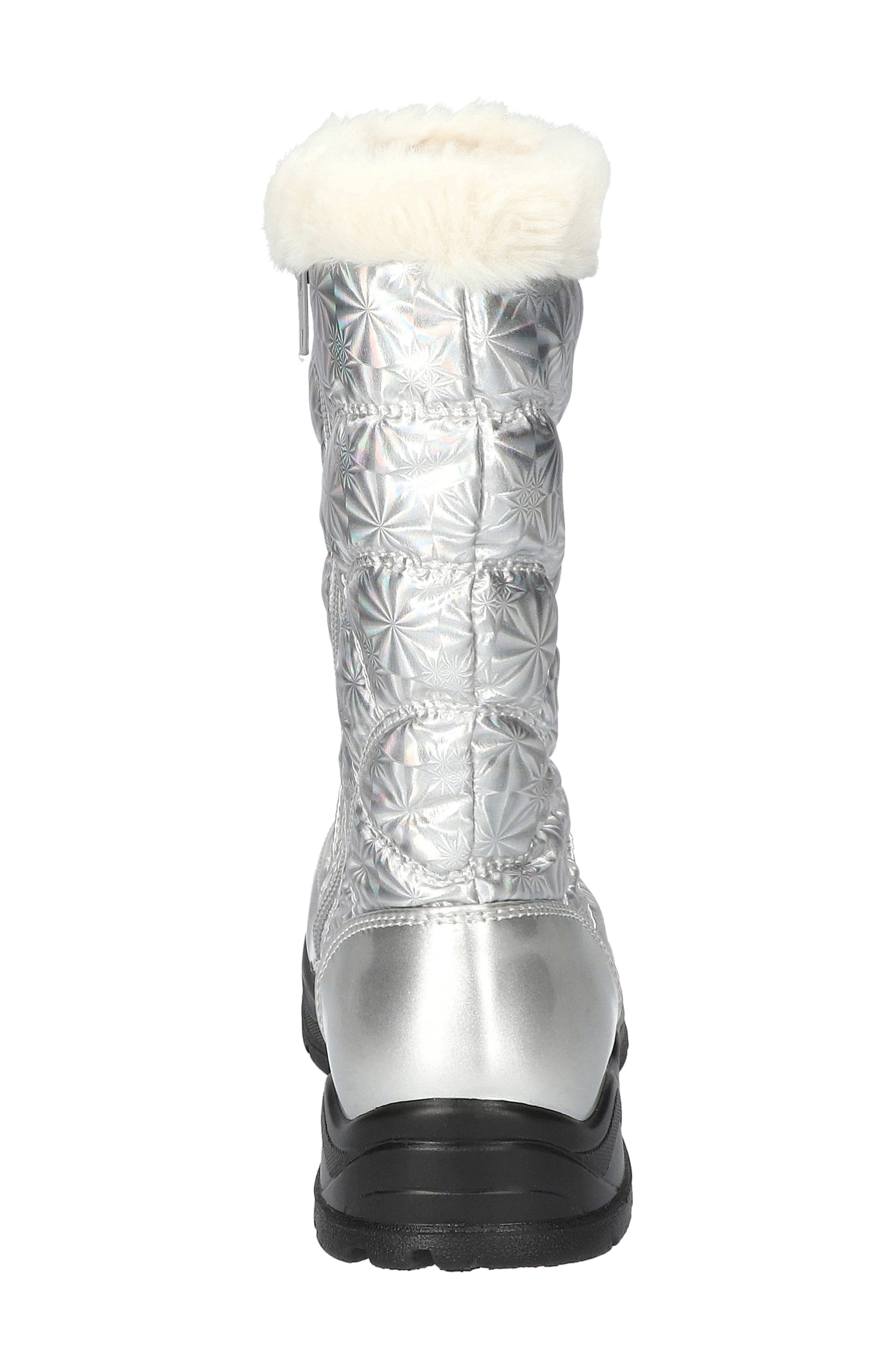 EASY STREET Cuddle Faux Fur Waterproof Boot, Alternate, color, Silver Patent- Nylon-Lined