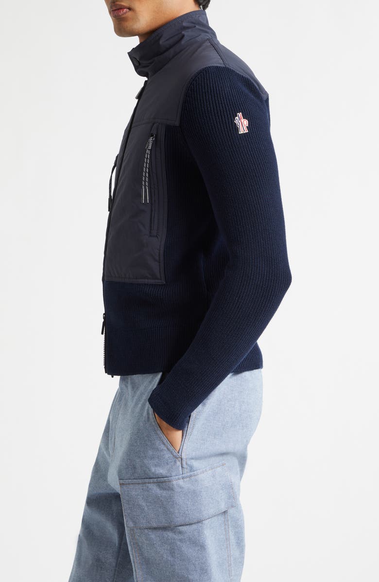 Moncler Grenoble Hybrid Down Fill Zip-Up Cotton Cardigan, Alternate, color, Navy Blue