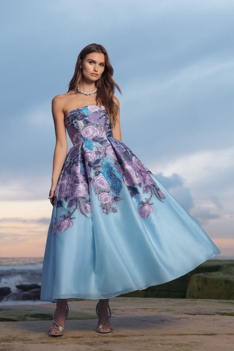 Organza Strapless Ballgown With Pockets, Alternate, color, Blue Multi
