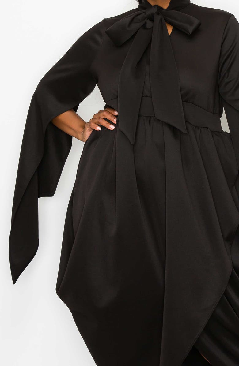 L I V D Tina Cape Sleeve Tulip Hem Midi Dress, Alternate, color, Black