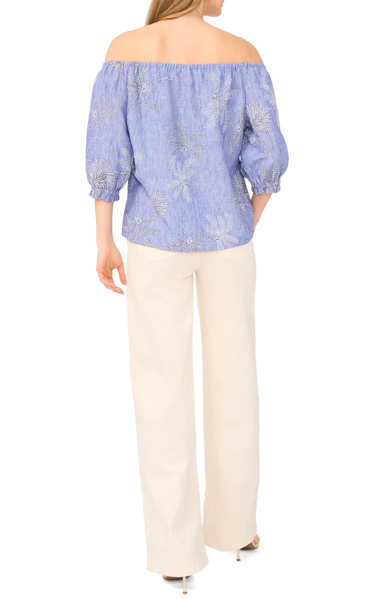 Vince Camuto Off the Shoulder Puff Sleeve Top, Alternate, color, Multi Blue Chambray