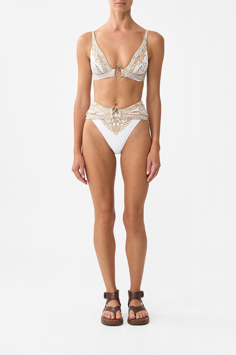 High Waist Bikini Bottom W Pleat Waist Trim Ottoman Dynasty, Main, color, Ottoman Dynasty