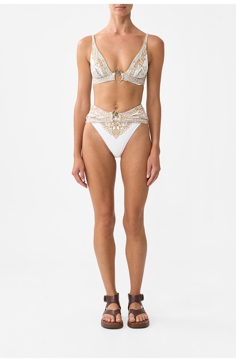 Camilla High Waist Bikini Bottom W Pleat Waist Trim Ottoman Dynasty, Main, color, Ottoman Dynasty