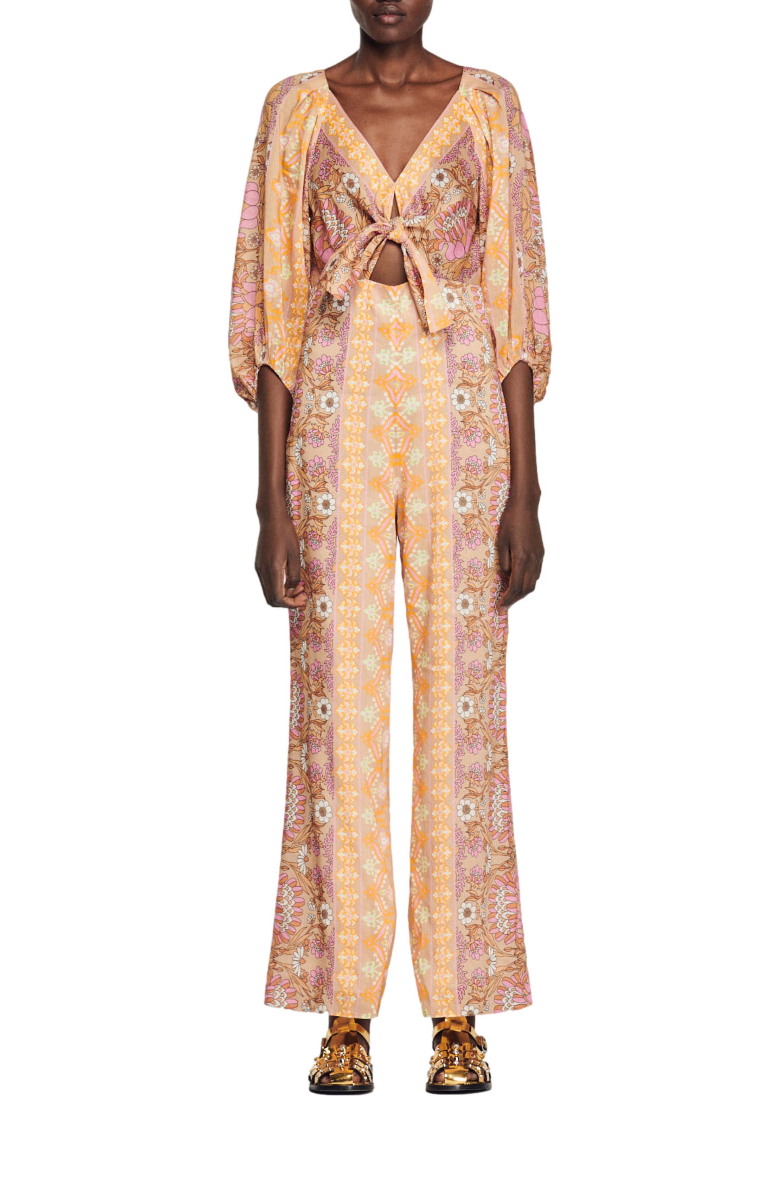 SANDRO Dieppe Floral Linen Blend Jumpsuit