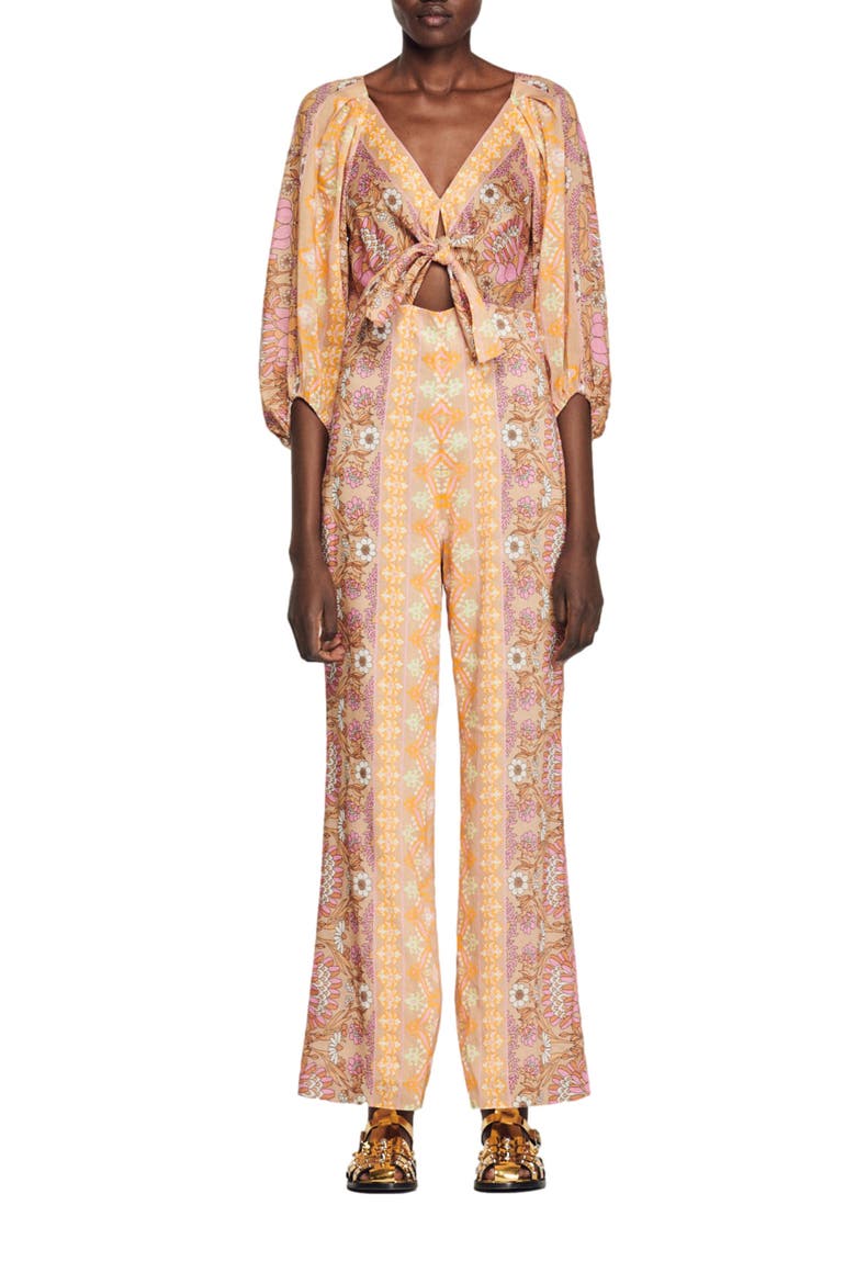 Dieppe Floral Linen Blend Jumpsuit, Main, color, BEIGE