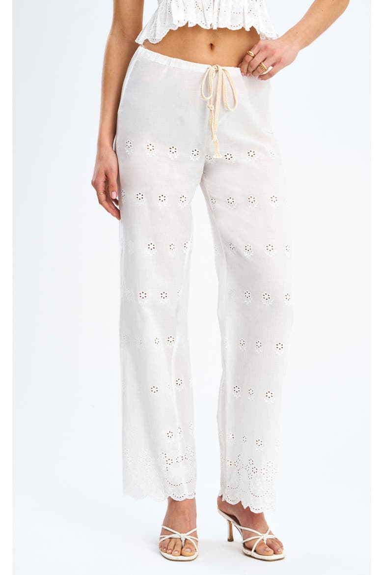 Raina Cotton Eyelet Straight Pants, Main, color, White
