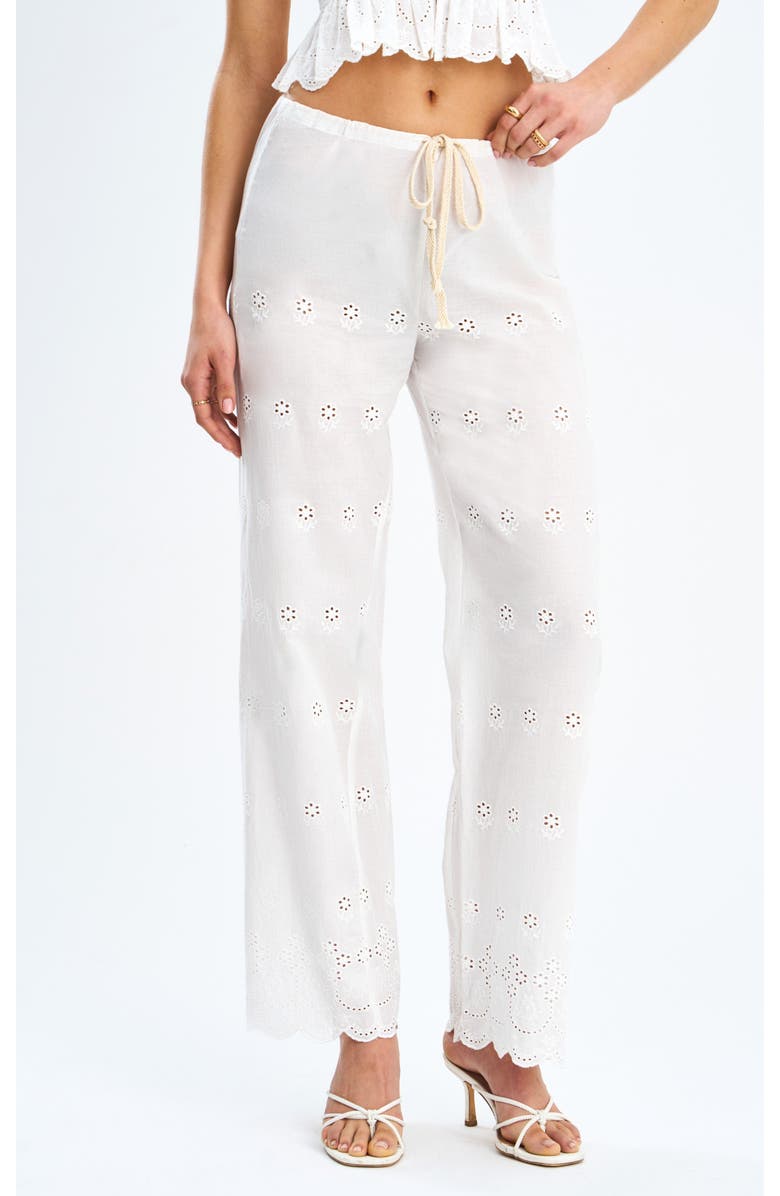 Miss Circle Raina Cotton Eyelet Straight Pants, Main, color, White
