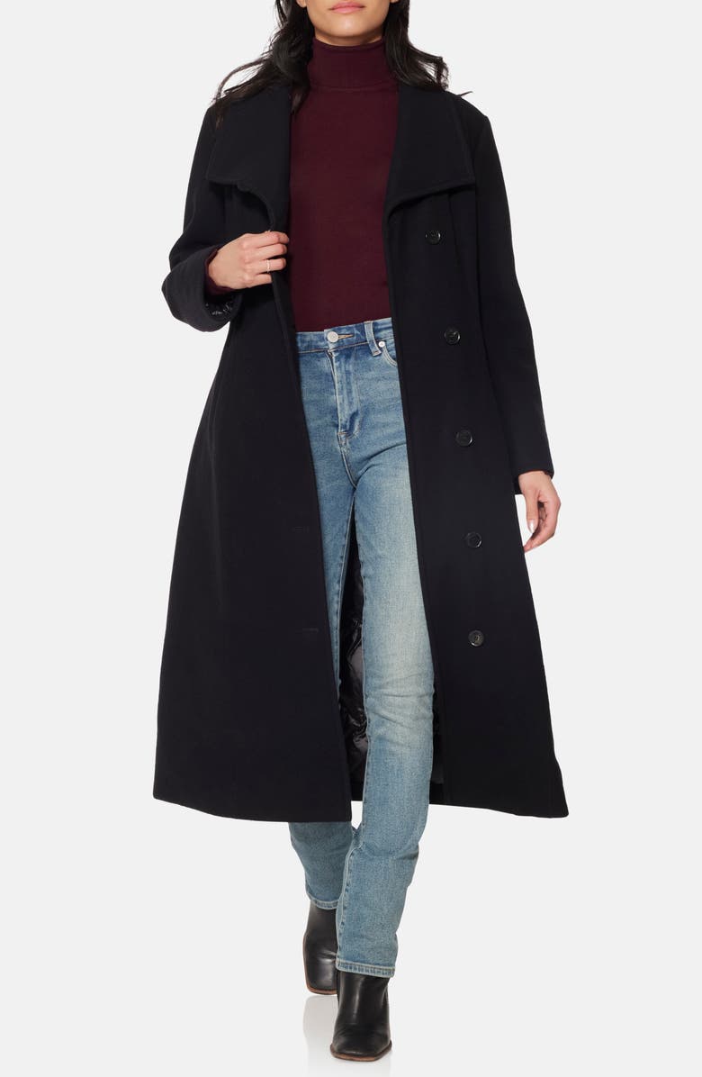 Norwegian Wool Longline City Virgin Wool Blend 753 Fill Power Down Waterproof Coat, Alternate, color, Black