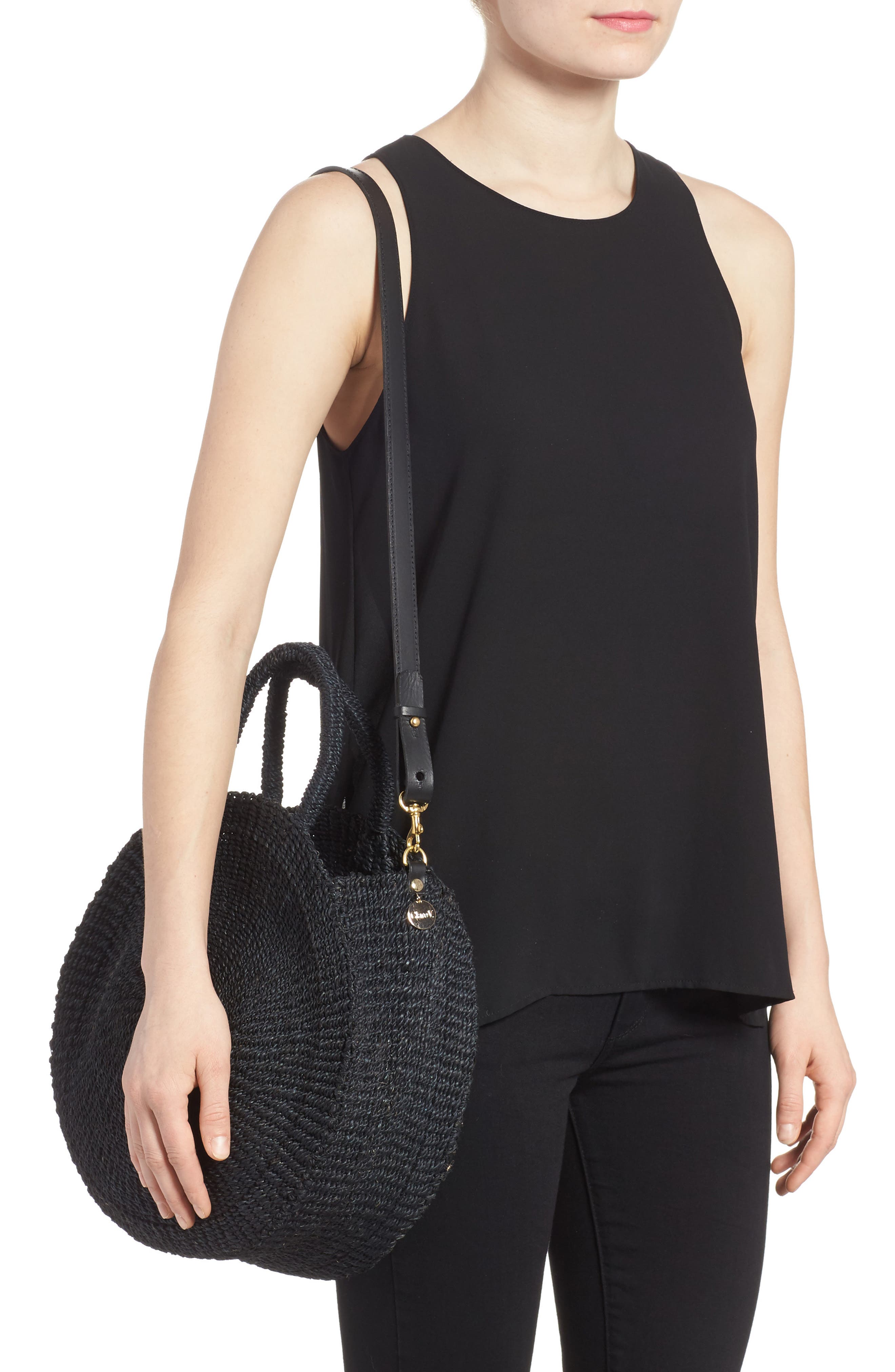Alice Woven Sisal Straw Bag, Alternate, color, BLACK WOVEN
