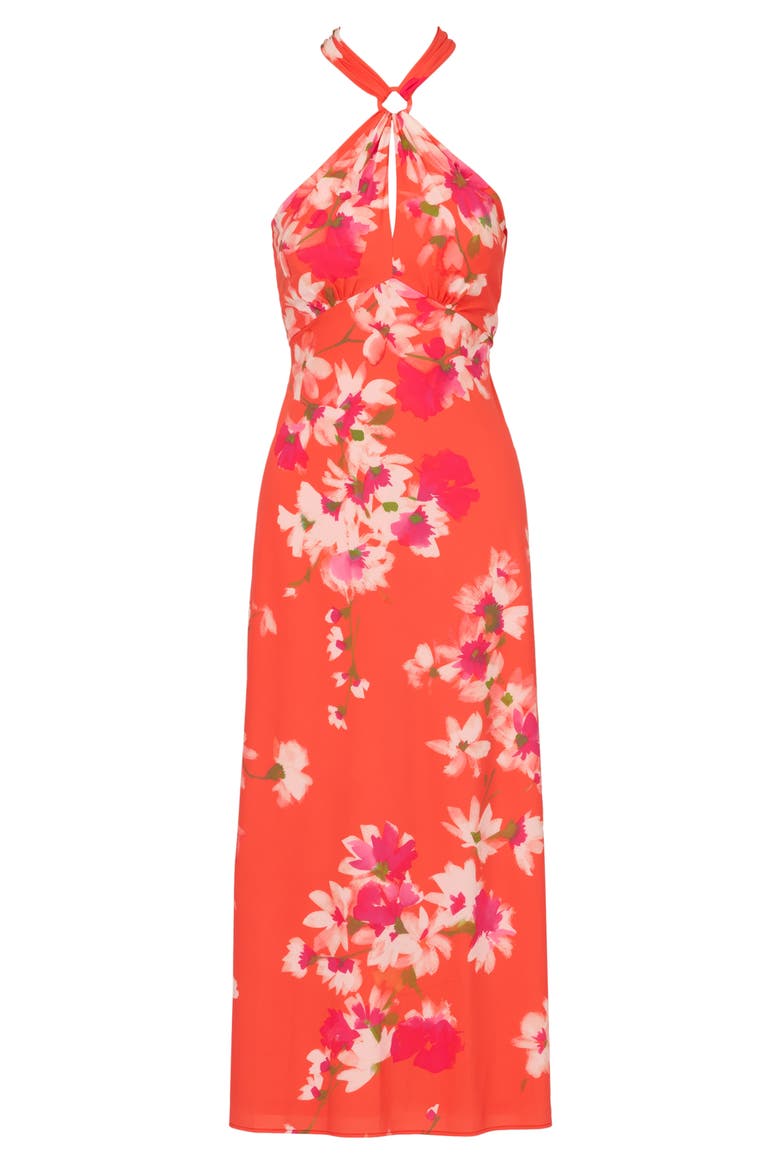 Floral Halter Neck Chiffon Dress, Alternate, color, ORANGE MULTI