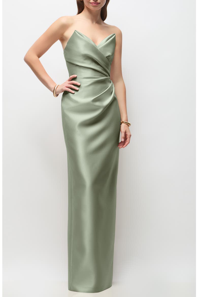 Rebecca Strapless Satin Column Gown, Main, color, SAGE
