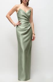 Alfred Sung Rebecca Strapless Satin Column Gown