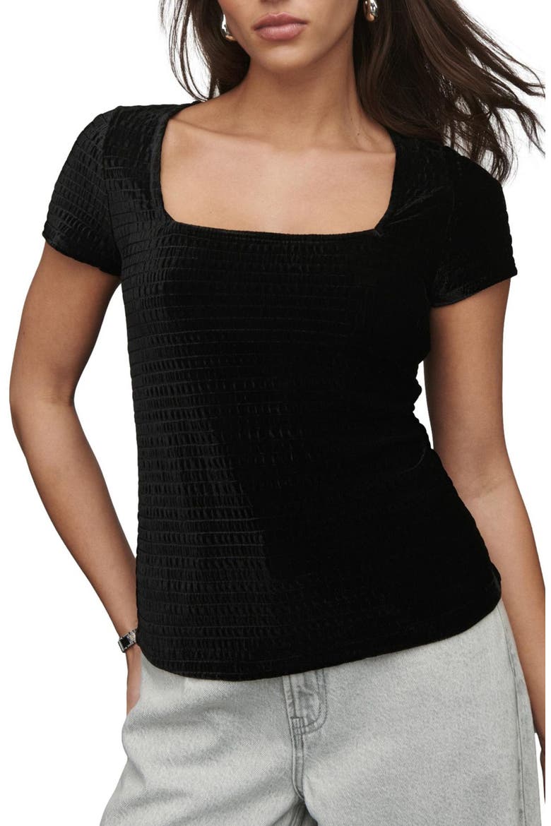 Shirred Velvet Shirt, Main, color, BLACK