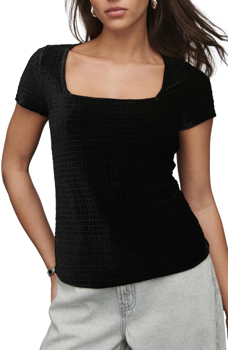 NEXT Shirred Velvet Shirt, Main, color, Black