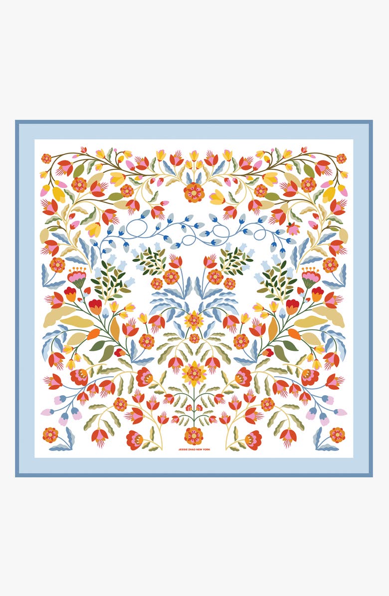 Jessie Zhao New York Porcelain Jardin Double Sided Silk Scarf, Main, color, White