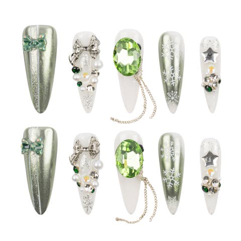 Snowflake Jewel - Long Stiletto Press-On Nails