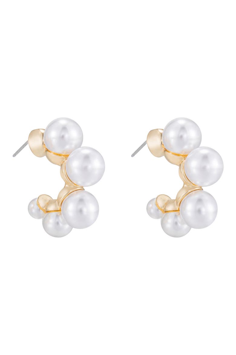 Five-Point Imitation Pearl Huggie Hoop Earrings, Alternate, color, GOLD