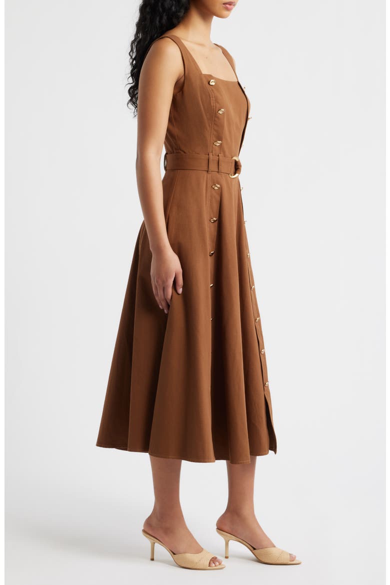 Belted Fit & Flare Cotton Midi Dress, Alternate, color, BROWN