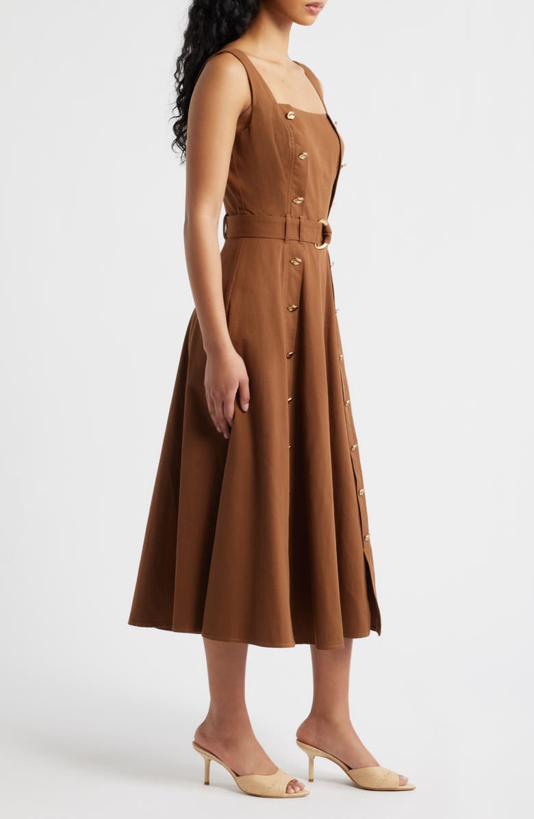 FREEMARKET Belted Fit & Flare Cotton Midi Dress, Alternate, color, Brown