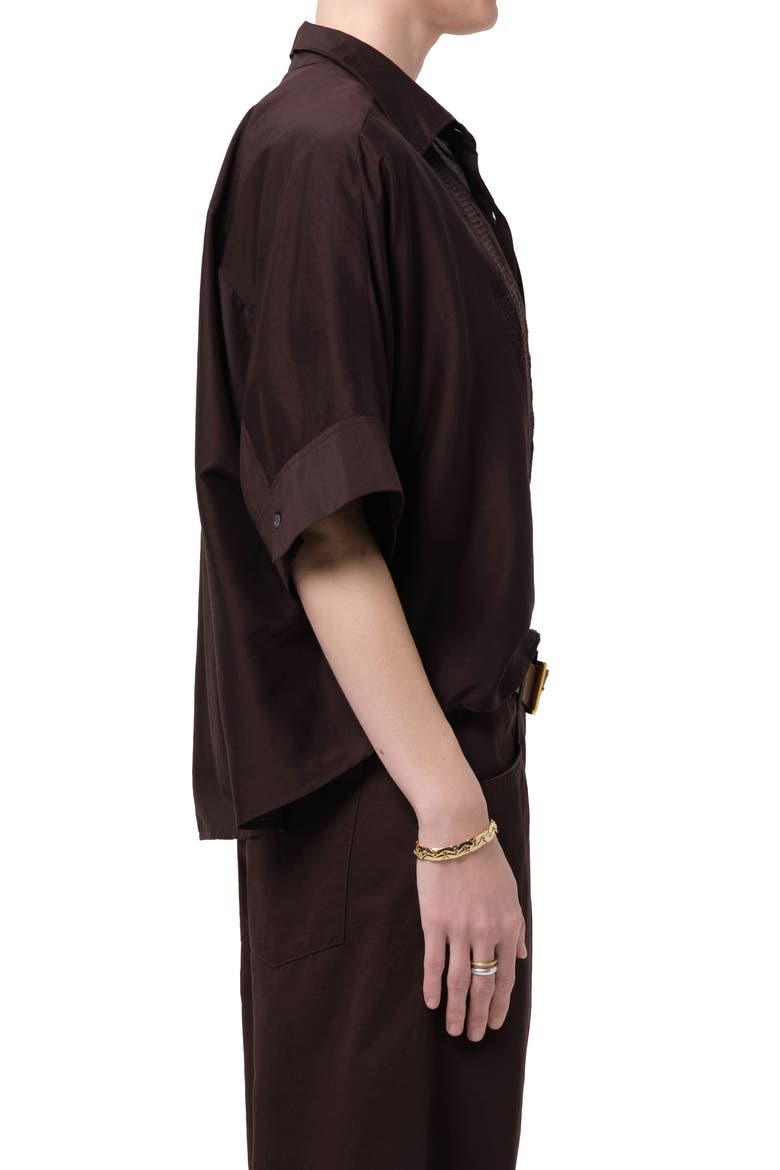 Claire Lace Inset Cotton & Silk Blend Button-Up Top, Alternate, color, CHOCOLATE DARK BROWN