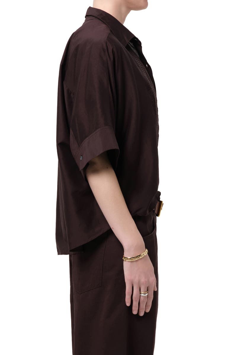 Citizens of Humanity Claire Lace Inset Cotton & Silk Blend Button-Up Top, Alternate, color, Chocolate Dark Brown