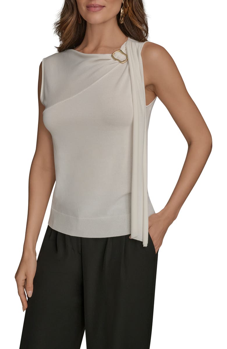 Donna Karan New York Mixed Media Sweater Tank, Main, color, Cream