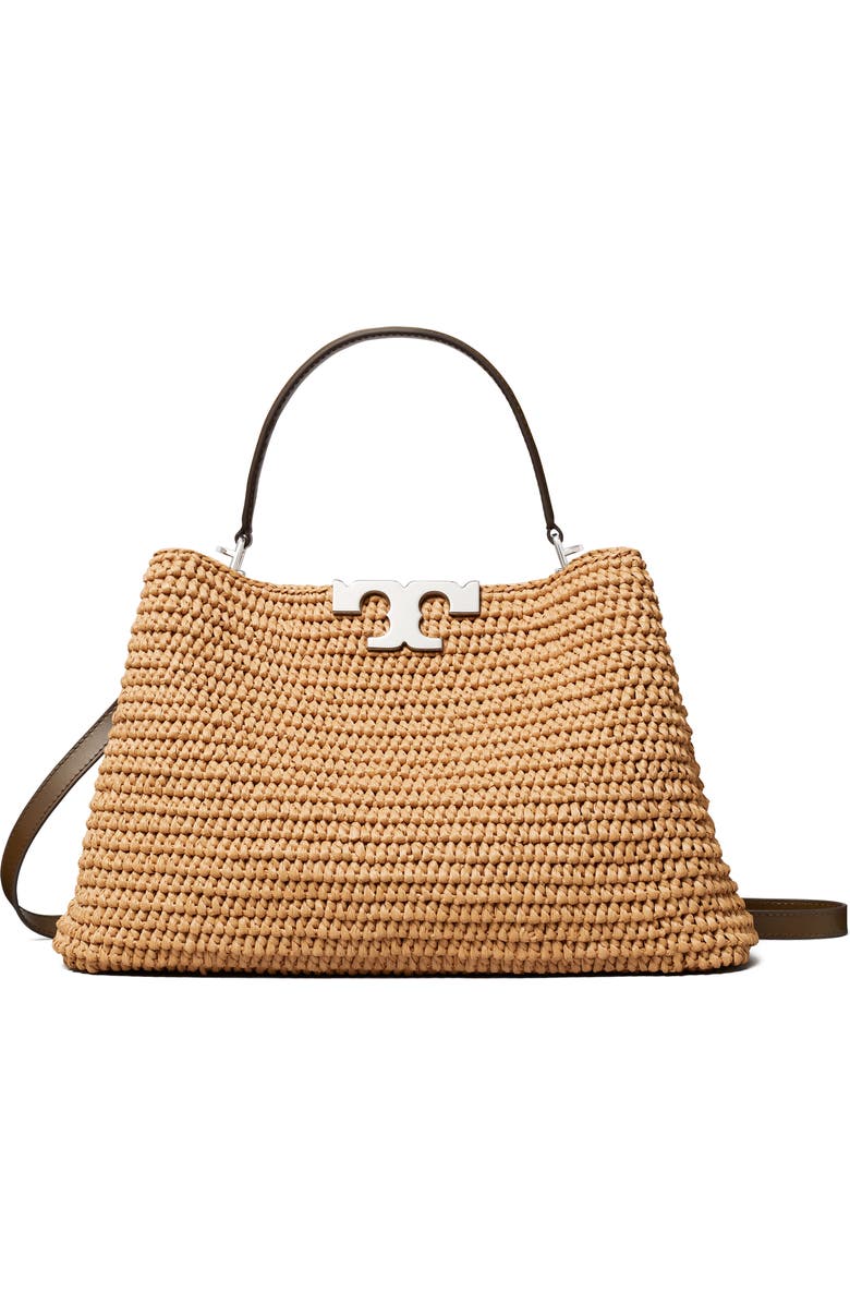 Tory Burch Eleanor Straw Satchel, Main, color, Honeycomb