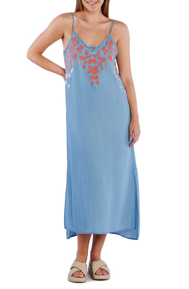 Billy T Flower Garden Cotton Blend Slipdress, Main, color, Denim