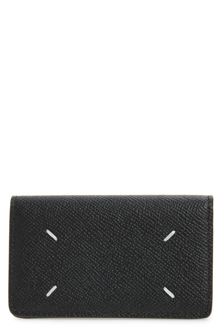 Four Stitches Leather Card Holder, Main, color, BLACK