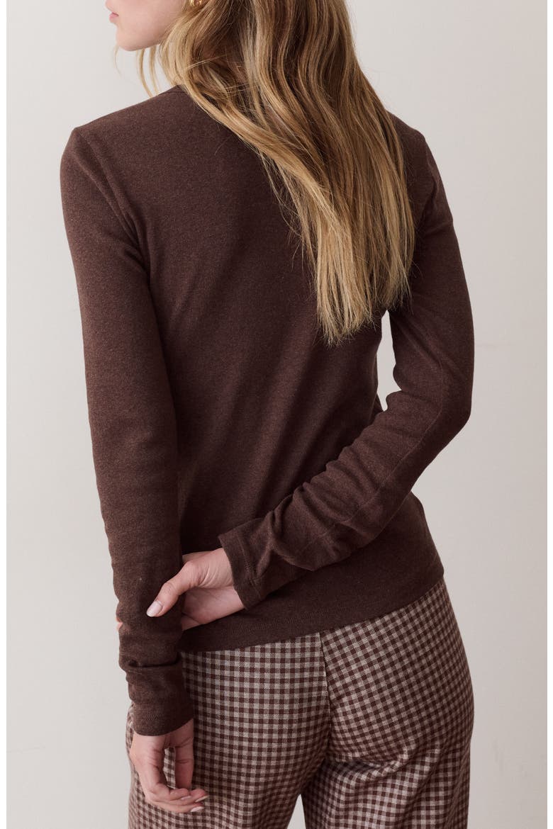 Mini Rib Long Sleeve Crewneck T-Shirt, Alternate, color, CHOCOLATE